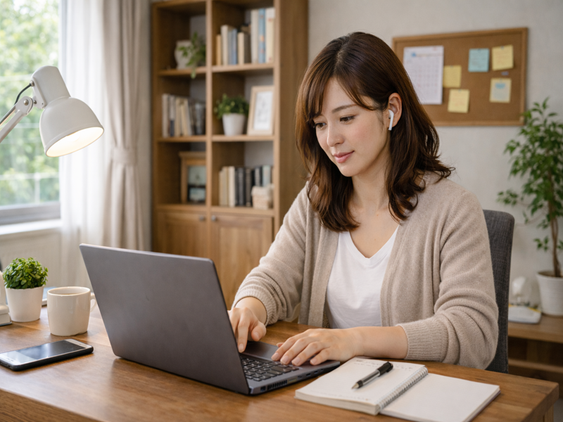 在宅勤務で通勤時間を削減するイメージ