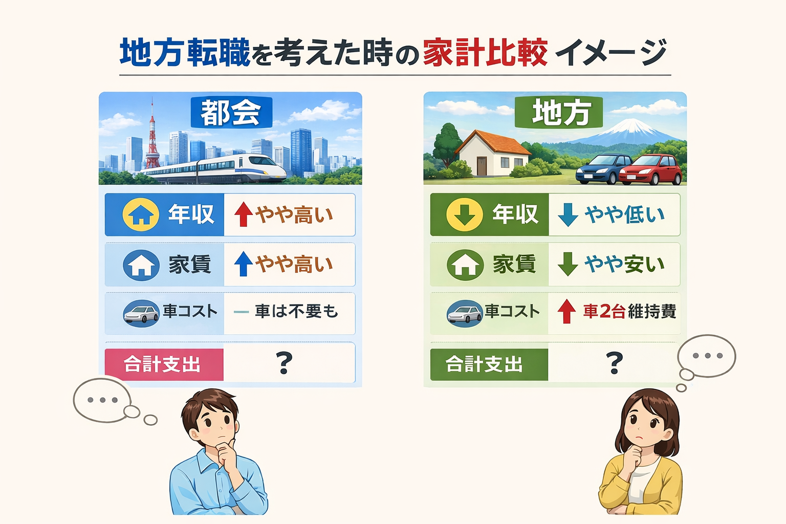 家賃ダウンと車コスト増を同時に比較する家計イメージ