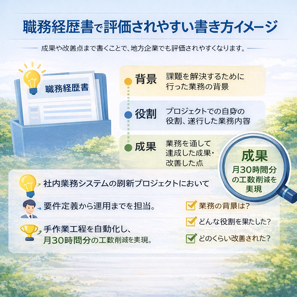職務経歴書で評価されやすい書き方イメージ